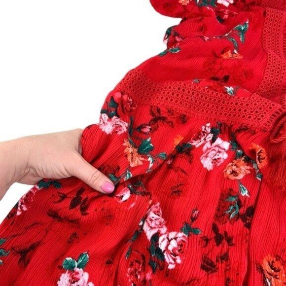 Torrid Red Gauzy Floral Skater Dress - Picture 7 of 9